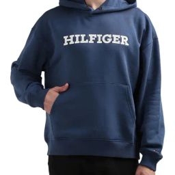 Tommy Hilfiger Mid Blue Regular Fit Printed Hooded Sweatshirt-image-43