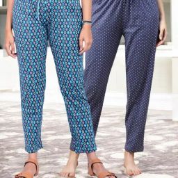 Kryptic Grey & Blue Cotton Relaxed Fit Printed Lounge Pant - Pack of 2-image-86
