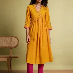 Taneira Yellow Cotton Regular Fit Embellished Kurtas-image-16