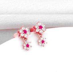 GIVA 92.5 Sterling Silver Rose Gold Leafy Floral Drop Earrings-2