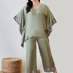The Kaftan Company Green Modal Solid Night Dress-image-11