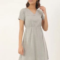 BRINNS Grey Cotton Solid Fit & Flare Dress-image-29