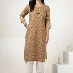 Soch Geometric Printed Notch Neck Thread Work Cotton Straight Kurta-picture-44