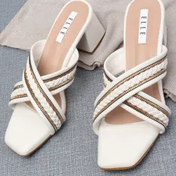 Elle Women's White Cross Strap Sandals-image-10