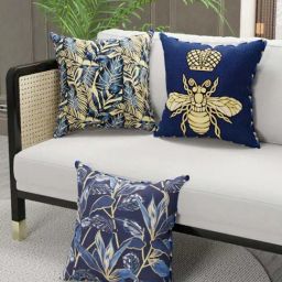 Bianca Suzane Navy & Gold Micro Fiber Reversible Printed Cushion Covers - Set of 3-68