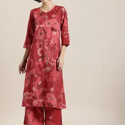 HERE&NOW Floral Printed Linen Kurta with Palazzos-image-52