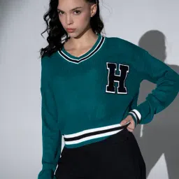 Hubberholme Teal Self Design Pullover-image-4