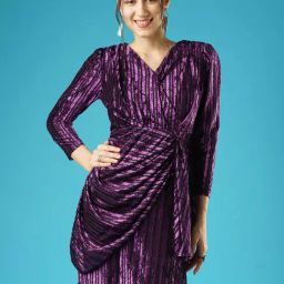 Globus Purple Striped A Line Dress-image-50