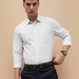 Code By Lifestyle White Cotton Slim Fit Texture Shirt-image-36
