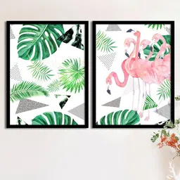 Art Street Set Of 2 Pink & Green Flamingo Matte Printed Wall Arts-32