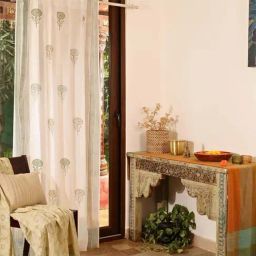 Peepul Tree White & Green Pure Cotton Marigold Collection Sheer Curtain-image-53