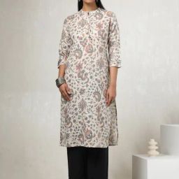Soch Beige Linen Regular Fit Floral Print Kurtas-image-77
