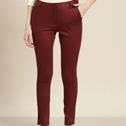 ether Women Maroon Solid Regular Fit Pure Cotton Trousers-picture-6