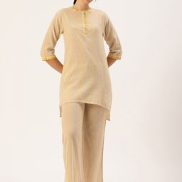 Clt.s Pure Cotton Striped Kurti With Pyjamas Night Suit-image-79