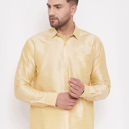VASTRAMAY Men Gold Solid Ethnic Shirt-image-44