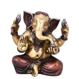 CraftVatika Gold-Toned & Bronze-Toned Handcrafted Jolly Ganesha Good Luck Brass Showpiece-image-50