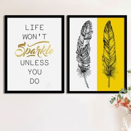 Art Street Set Of 2 White & Yellow Sparkle Matte Printed Wall Arts-22