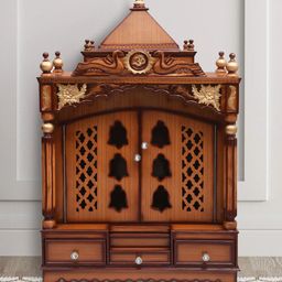DZYN Furnitures Pooja Graham Brown Wooden Large Floor Rested Pooja Temple With Door-image-86
