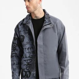 Showoff Grey Cotton Slim Fit Printed Jacket-image-11
