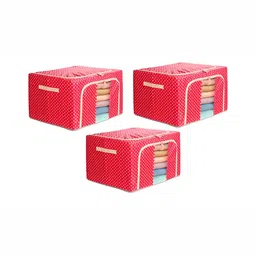 Stylista Red & White 3 Pieces Printed Multi-Utility Wardrobe Canvas Core Organisers-14