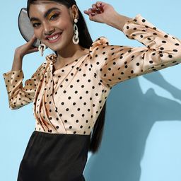 MISH Beige Polka Dots Sweetheart Neckline Dress-16