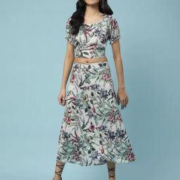 aarke Ritu Kumar Off White Floral Crop Top With Skirt-image-27