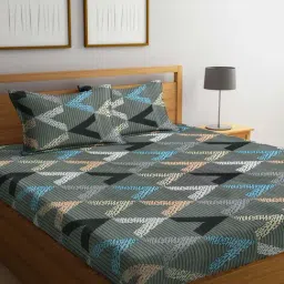 Klotthe Chevron Grey 300 TC Cotton Blend King Bed Sheet with 2 Pillow Covers-picture-33