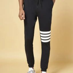 Ajile by Pantaloons Black Cotton Slim Fit Striped Joggers-image-53