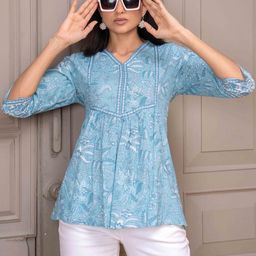 KEIYONA Women Ethnic Motif Printed V-Neck Cotton Top-image-18