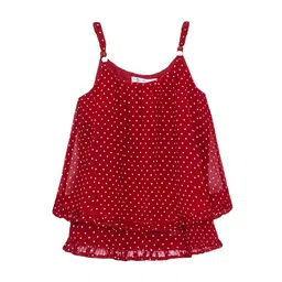 CACA CINA Girls Red Georgette Polka Dot Top-picture-46
