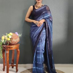 KAYOMMI Striped Zari Pure Chiffon Ready to Wear Saree-image-31