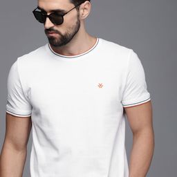 WROGN Men White Self Design Pure Cotton Applique Slim Fit T-shirt-image-20