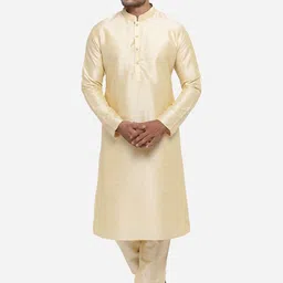 azania Men Gold-Toned Solid Kurta with Churidar-image-47