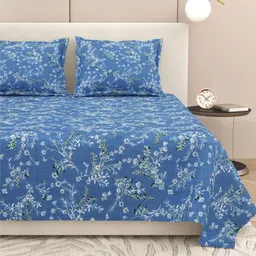 DREAM WEAVERZ Blue & White Floral Pure Cotton 220 TC King Bedsheet Set-2.75 m x 2.55 m-image-25