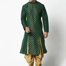 DEYANN Men Green & Gold-Toned Printed Kurta with Patiala-7