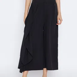 Bitterlime Women Black Relaxed Loose Fit Solid Culottes-image-31