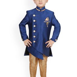 SG YUVRAJ Boys Blue & Brown Sherwani Set-image-22