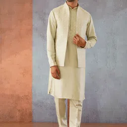 KALPRAAG Mint Green Long Jacket Kurta Set-image-63