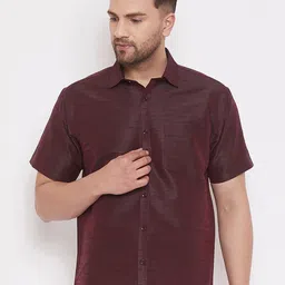 VASTRAMAY Men Burgundy Regular Fit Solid Casual Shirt-image-77