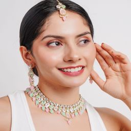 Divisha Women Gold-Plated Stone Studded & Beaded Jewellery Set-image-52