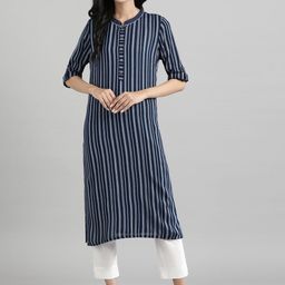 Aurelia Women Navy Blue Striped Kurta-image-13