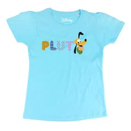 Disney by Wear Your Mind Girls Blue & Mustard Pluto Printed Pure Cotton Top-image-99
