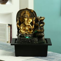 Aapno Rajasthan Gold-Toned Gold-Toneden Ganesh Hand Sculpted Indoor Water Fountain with Light-24
