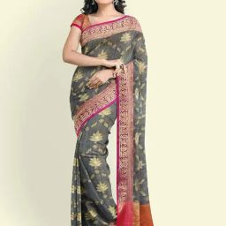 Banarasi Silk Works Grey Woven Saree With Unstitched Blouse-picture-26