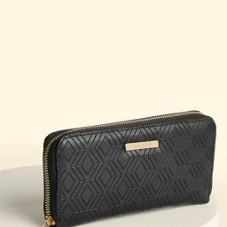 Forever Glam by Pantaloons Black Textured Medium Zip Around Wallet for Women-picture-22