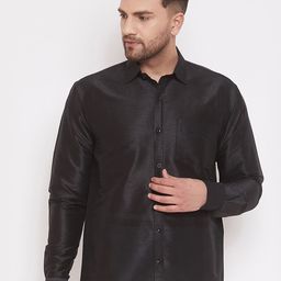 VASTRAMAY Men Black Regular Fit Solid Ethnic Shirt-image-29