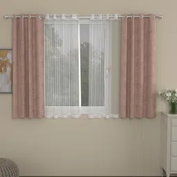 ROSARA HOME Peach-Coloured & White Set of 4 Window Curtains-21