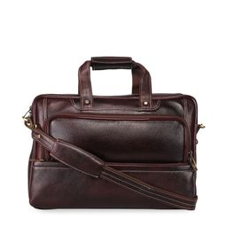 GENWAYNE Men Brown Solid Leather Laptop Bag-image-40