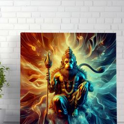 Livin'luxe Yellow & Blue Hanuman Ji Printed Religious Canvas Wall Art-image-8