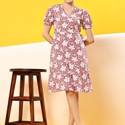 Flabae Floral Print Puff Sleeve Wrap Dress-image-12